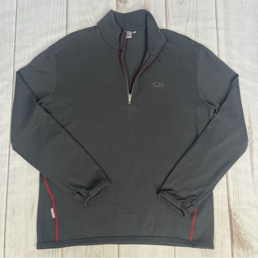 Icebreaker Sport 320 1/4 Zip Merino Wool Pullover Sweater Gray Sz L